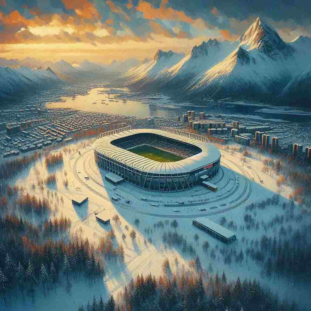 A snowy football stadium in Norway