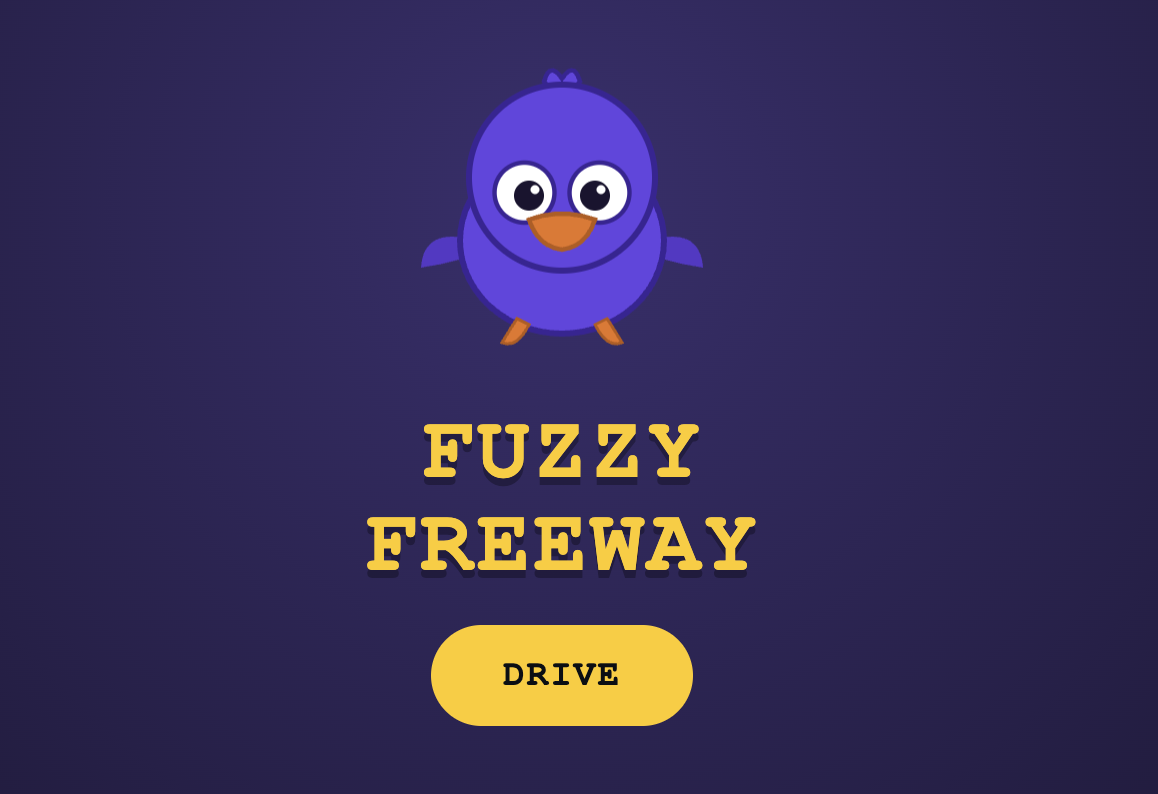 Title screen for the Fuzzy Freeway browser driving game